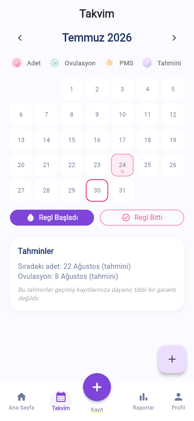 CycleApp Takvim ekranı