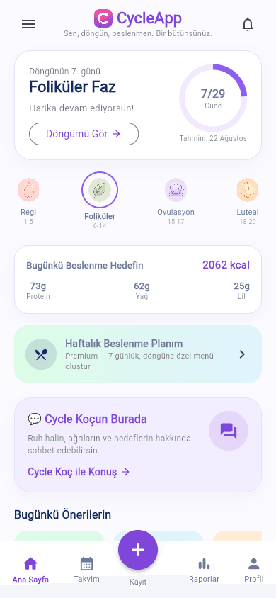 CycleApp ana sayfa ekranı